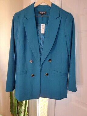 NEW Talbots Double-Breasted Notched Lapels Blue Teal Blazer, Size Womens 10P